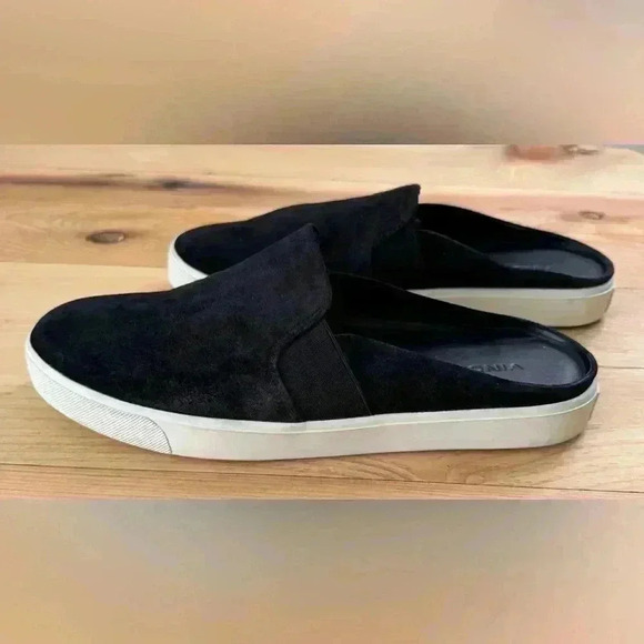 Women’s Vince Garvey Slip-on Suede Black Leather Backless Mule Sneakers size 9.5 - Picture 5 of 11